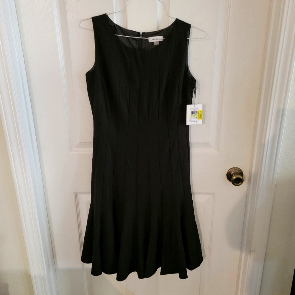 Calvin Klein Pleated Fit & Flare Sleeveless Black Dress Size 4